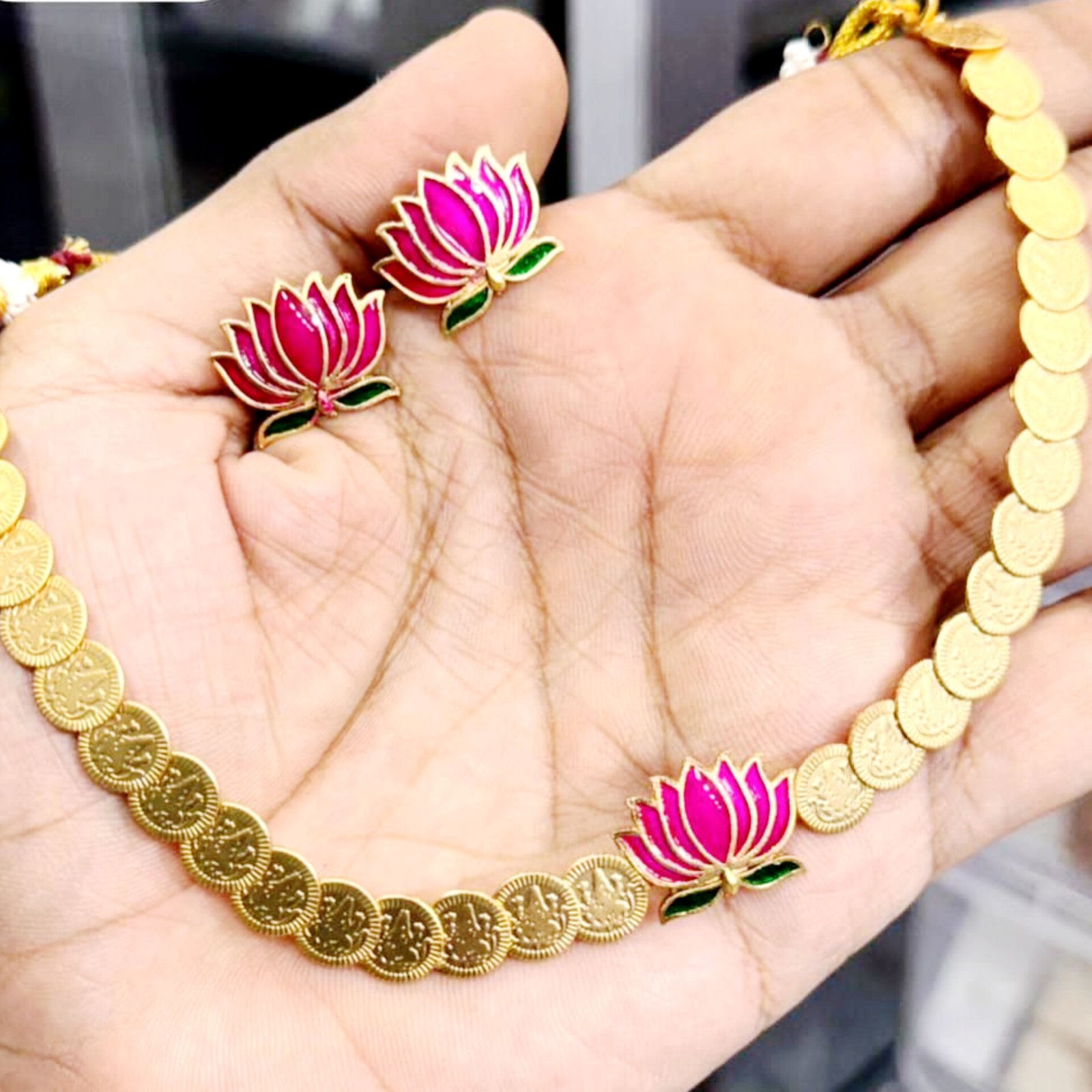 Pink Lotus Necklace Set - Image 2