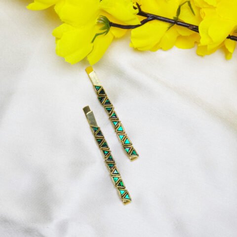 Kundan slide clip Green