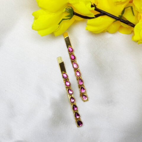 Kundan slide clip Baby Pink