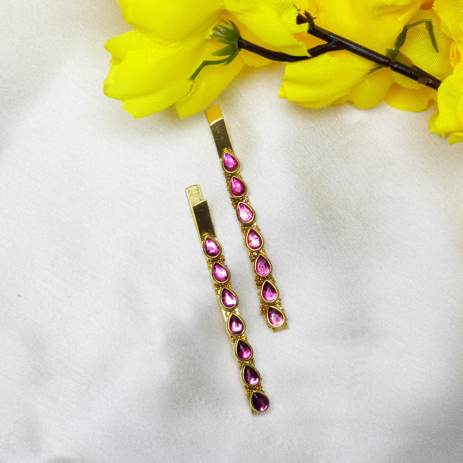 Kundan slide clip Baby Pink