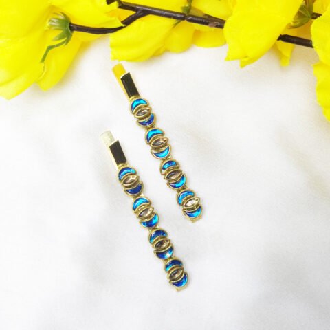 Kundan slide clip Sky blue with golden