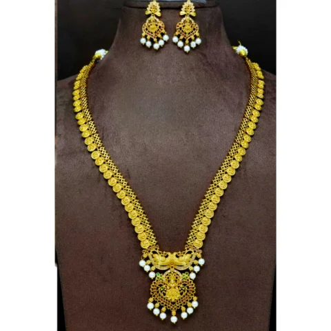 Kasumala with Lakshmi Pendant Lightweight Long Haram – Traditional South Indian Imitation Jewellery for Weddings and Festivals